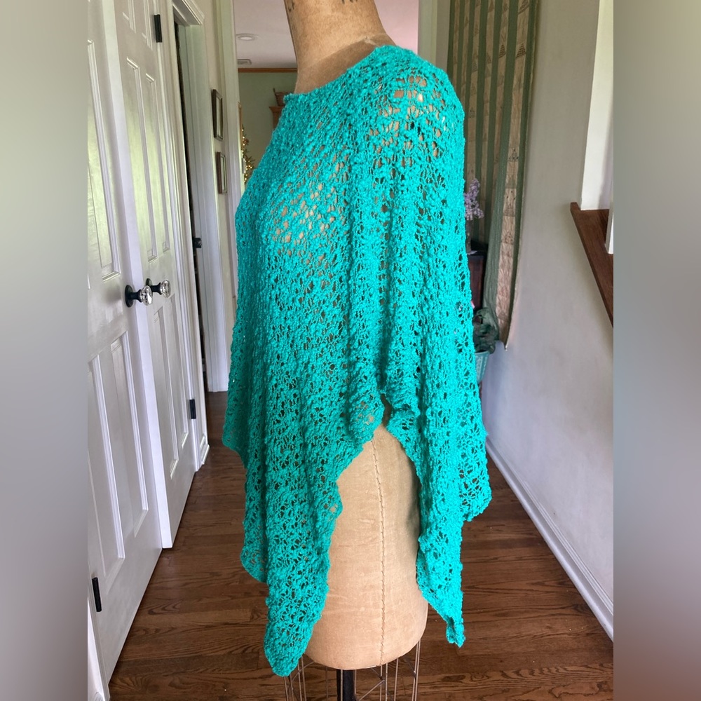 NWT Open Weave TEAL Green Short Poncho WEAR MULTIPLE WAYS Swimsuit or Dress … - Picture 6 of 11